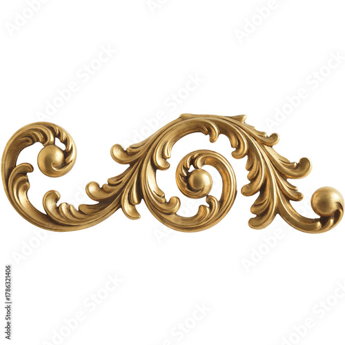 ornamental gold baroque molding with acanthus leaf and scroll design, classical architectural decorative element isolated on white background