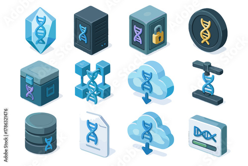 Blockchain compression genome icon encrypted server sequencing vector data vault cloud