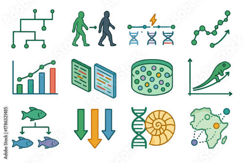 Genetic icons genetics trait comparative inherited icon tree vector evolutionary path drift