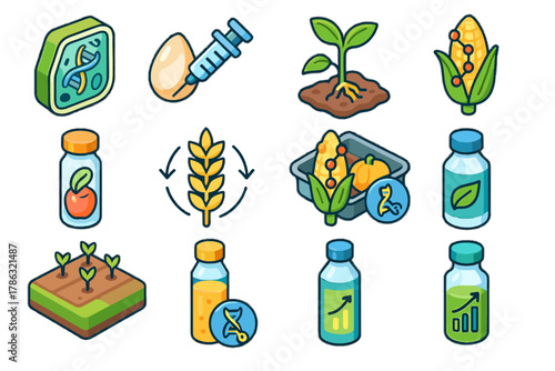 Test icons graph cell vegetable vector harvest agriculture gmo medicine fruit growth