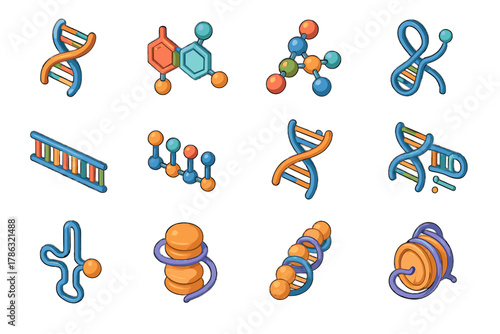 Gene double biology molecular icons histone molecule binding vector acid replication bond