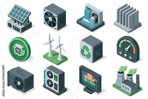 Mining vector mapping screen energy rack generator wind solar dashboard system icon