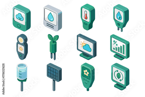 Weather solar sensor health icons vector radiation soil air environmental monitoring light