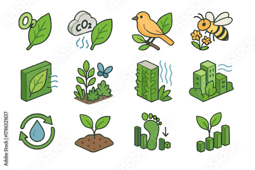 Soil natural icons leaf green eco sustainable icon vector urban benefits bird