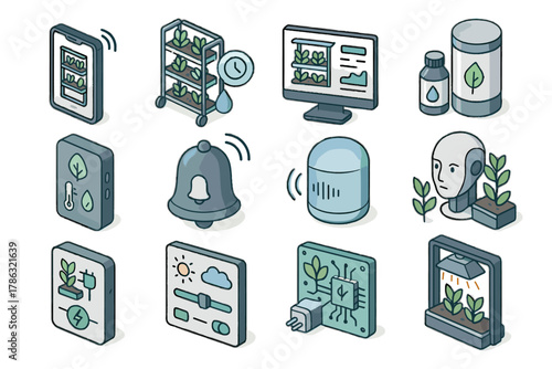 Garden smart icon vector monitor control unit remote weather plant sensor usage