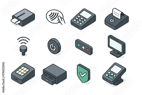 Payment nfc display icons reader antenna wireless terminal sensor vector icon button