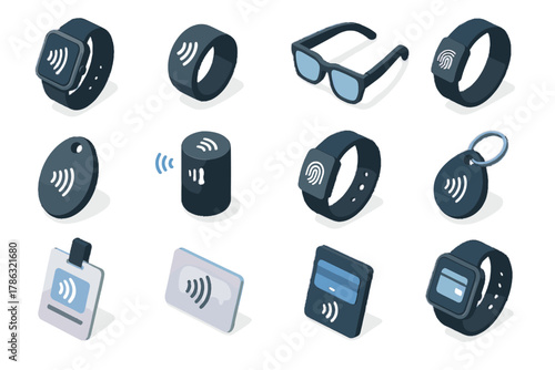 Sticker glasses smart vector payment badge mobile bracelet keychain device icon