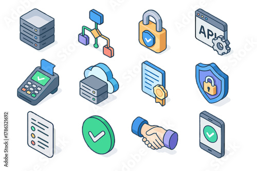 Gateway approval vector server icon security screen transaction payment connection cloud icons