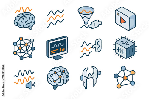 Activity connectivity wave graph data signal brain patterns vector icon neural processor