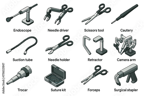 Surgical instrument suture vector robotic suction trocar surgery retractor tube scissors icon
