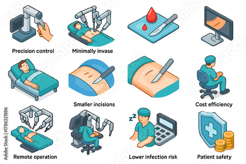 Operation enhanced minimally improved infection robotic vector icon fatigue cost surgery safety