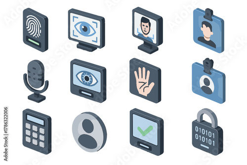 Badge authentication vector microphone security scanner icon lock recognition biometric icons indicator