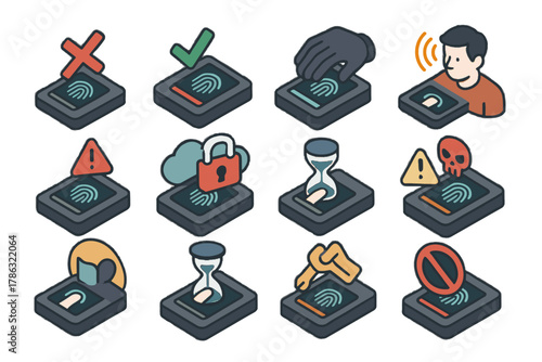 Maintenance vector rejection delay attempt security threat signal spoofing access icon biometric