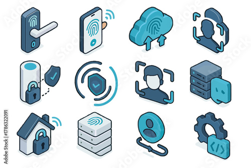 Icons mobile link security authentication database communication iot icon wireless vector biometric