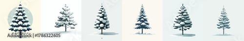 Simple Geometric Pine Tree Covered with Snow in Minimalist Winter. Vektor, design, minimalist, illustrations, set icon