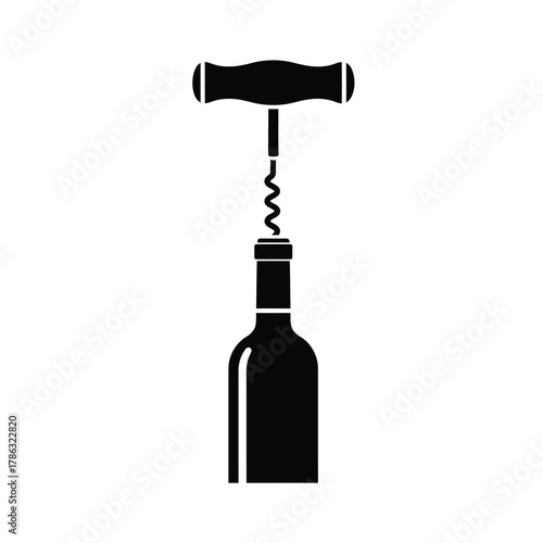 Black corkscrew opening wine bottle silhouette tool