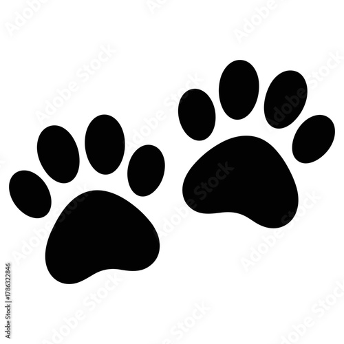 Paw Prints Path: A pair of striking black paw prints leaves an impression on a surface. The minimalist design evokes a sense of journey and exploration, representing a pet or animal's presence.