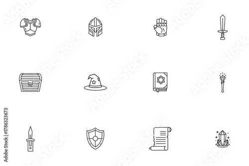 Fantasy Game RPG Line Icons Set