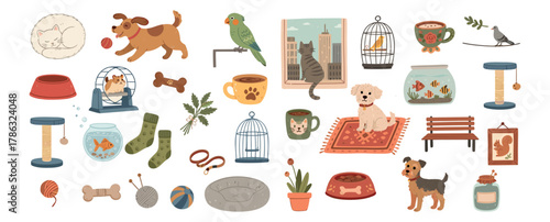 Home Pet Illustrations — Cozy Domestic Flat Vector Style