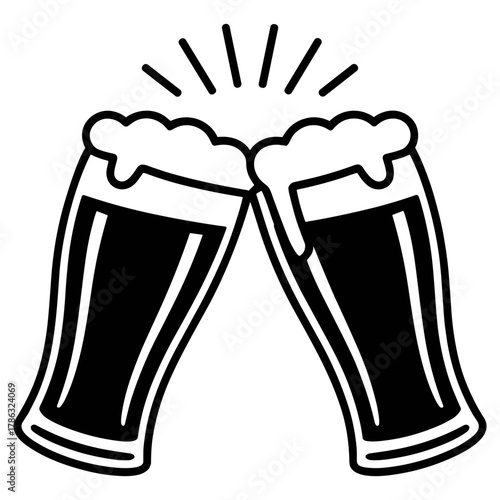 Cheers to the Moment: Two frothy beer mugs clink in a toast, the perfect symbol for celebration and camaraderie. Evoking joy and good times.