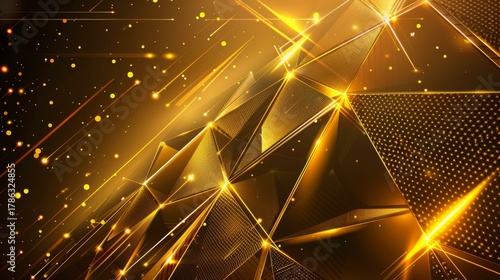 Futuristic golden geometric background with glowing light web © abdul
