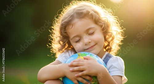 Protecting Our Planet A Young Girl's Tender Embrace of the Earth Promoting Sustainability and Environmental Stewardship for a Brighter Future Generation