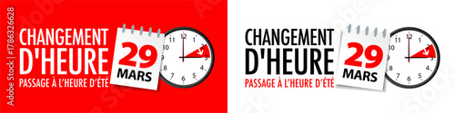Changement d'heure 2026 / heure d'été : dimanche 29 mars	