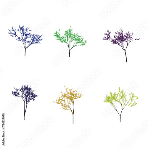 Colorful Tree Collection Vector Graphic Set on White Background