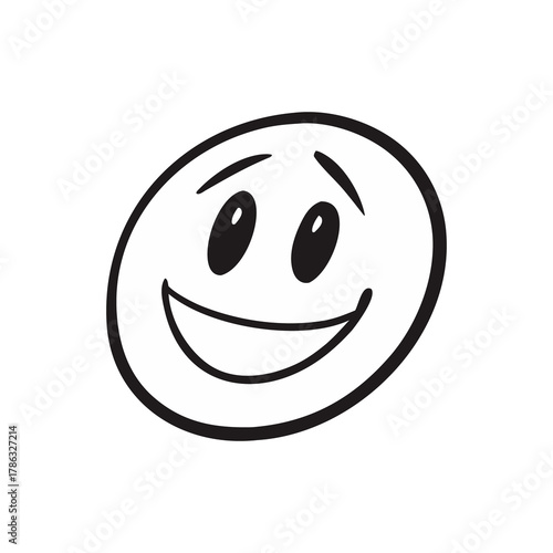 Simple hand drawn smiley face with a big grin and happy eyes expressing joy and positivity