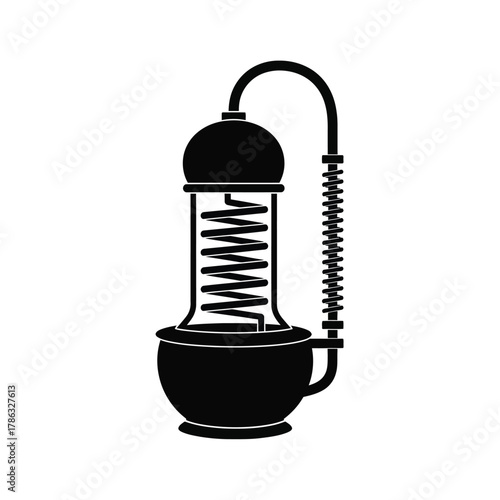 Black distillation apparatus with coiled condenser