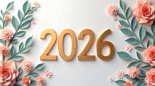 Floral Happy New Year 2026 greeting with golden typography and elegant rose decorations