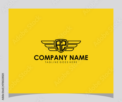 Abstract Winged Logo Design for Company Branding with Lettering and Tagline on Yellow Background