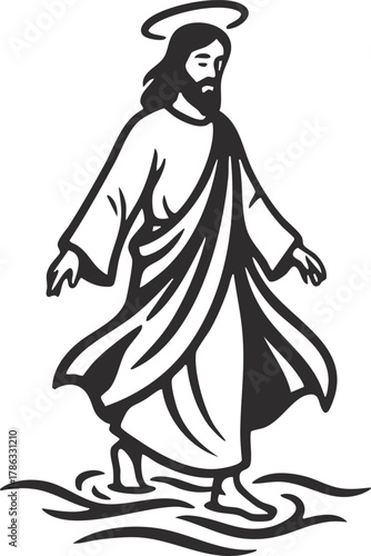 Jesus Christ Walking on Water vector Illustration