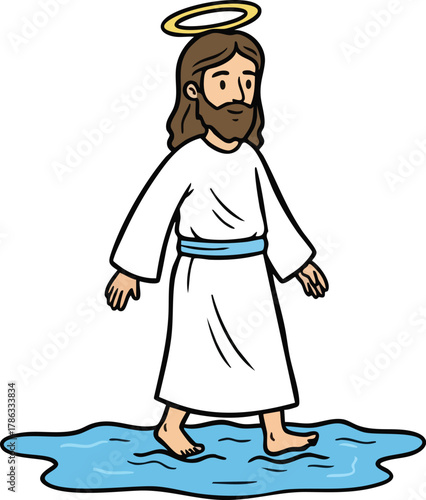 Jesus Christ Walking on Water vector Illustration