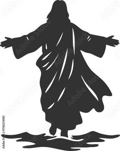 Jesus Christ Walking on Water vector Illustration