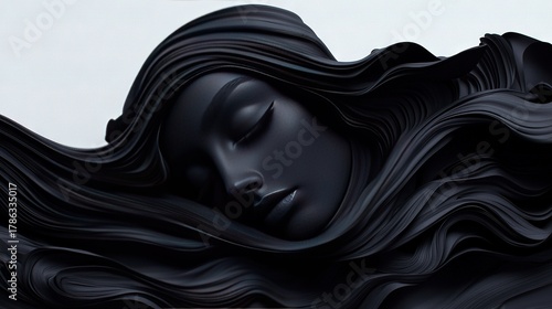 A woman with long black hair laying down with her eyes closed