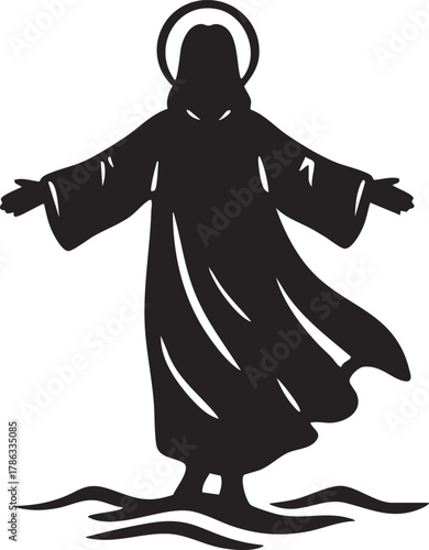 Jesus Christ Walking on Water vector Illustration