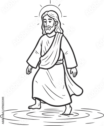 Jesus Christ Walking on Water vector Illustration