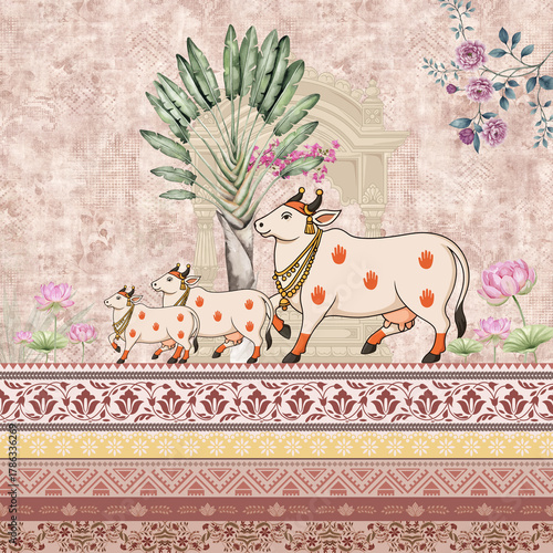 Wallpaper Mural Pichwai customized cow with ethnic design  Torontodigital.ca