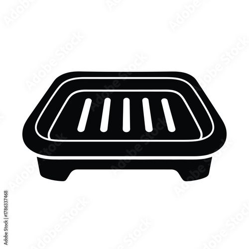 Black grill pan icon on white background cooking kitchen
