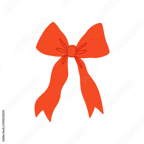 Vector hand drawn red bow, isolated on white background. Holiday sticker