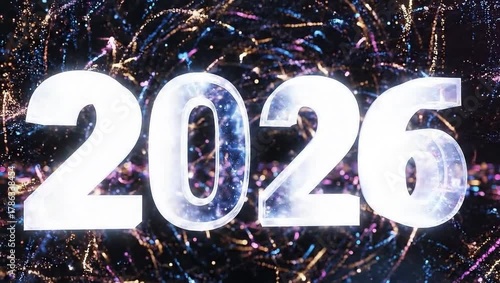 New Year 2026 Celebration with Fireworks and Sparkles Festive Banner