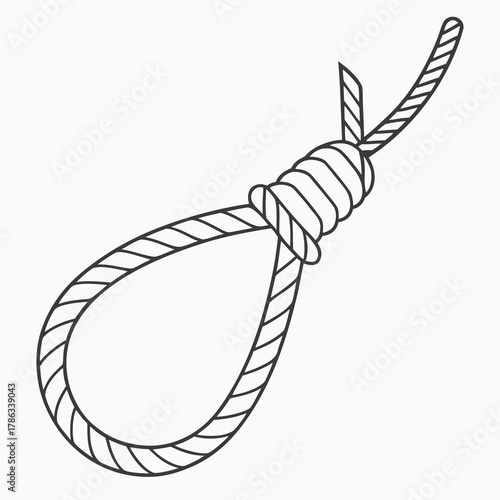 Simple line drawing of a noose knot on a white background Keywords: noose, knot, rope, loop