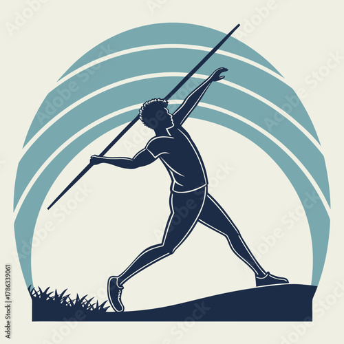 Silhouette of Athlete Throwing Javelin Against Stylized Arch javelin throw sport