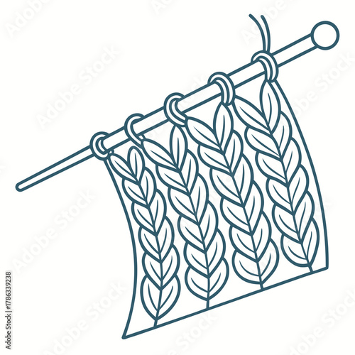 Knitting Needle with Stitched Fabric and Yarn wool