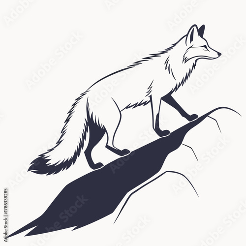 Stylized Fox Standing on Cracked Ground with Shadow animal wildlife