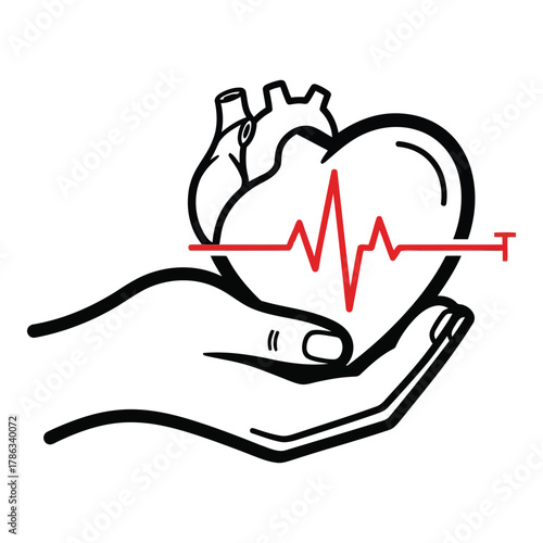 Heart with ekg on hand