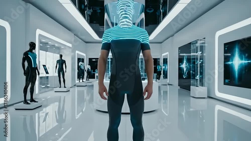 Futuristic Body Scan Creates Digital Clothing on Man in High-Tech Lab