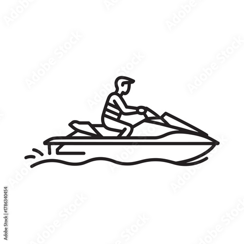 Person riding a jet ski on wavy water line art illustration