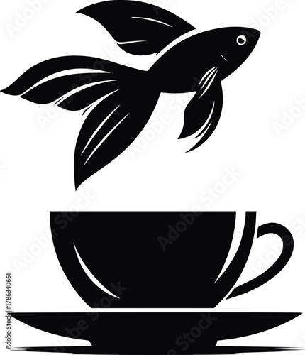 Fish jumping from teacup concept vector graphic illustration art